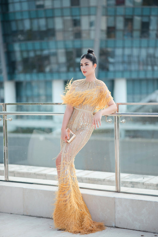 Sunset Cape Mermaid Gown