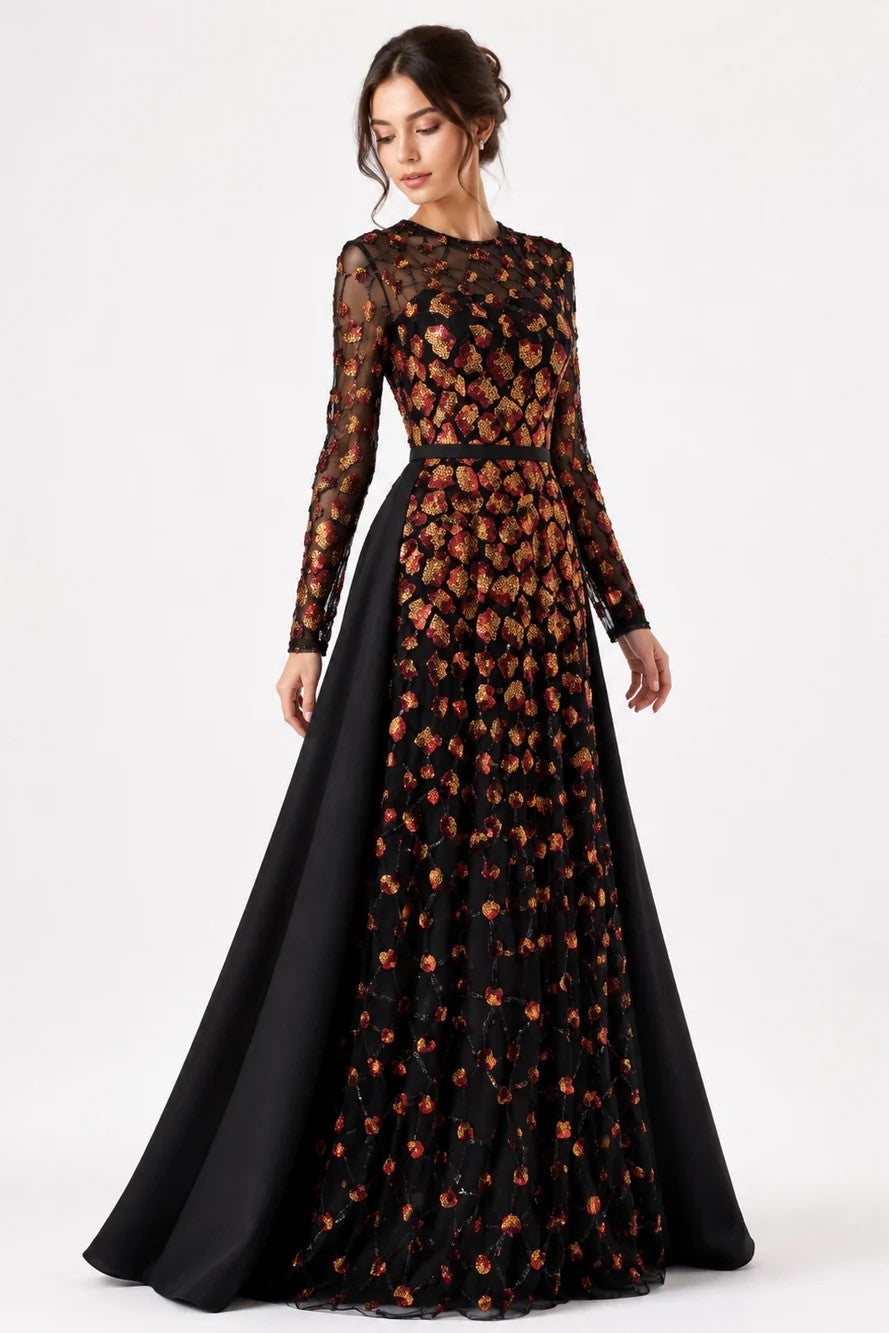 Embroidered Gown with Oversized Back Bow