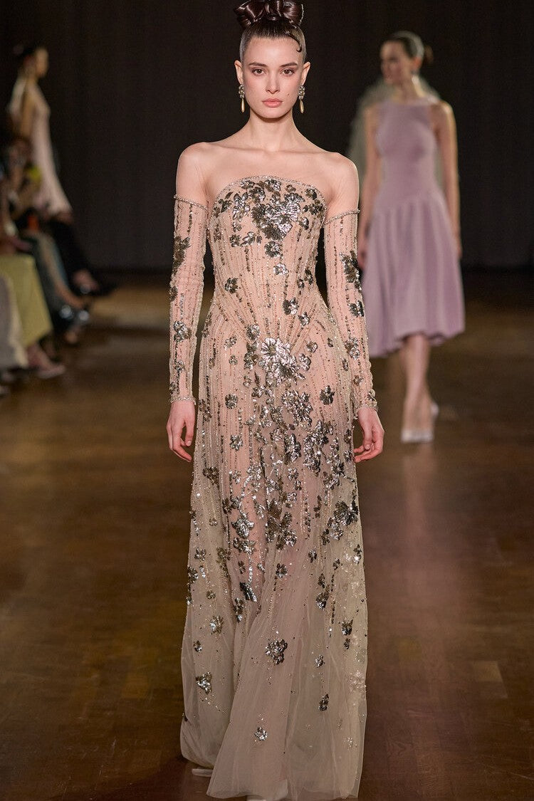 Off-Shoulder Embellished Maxi Dress
