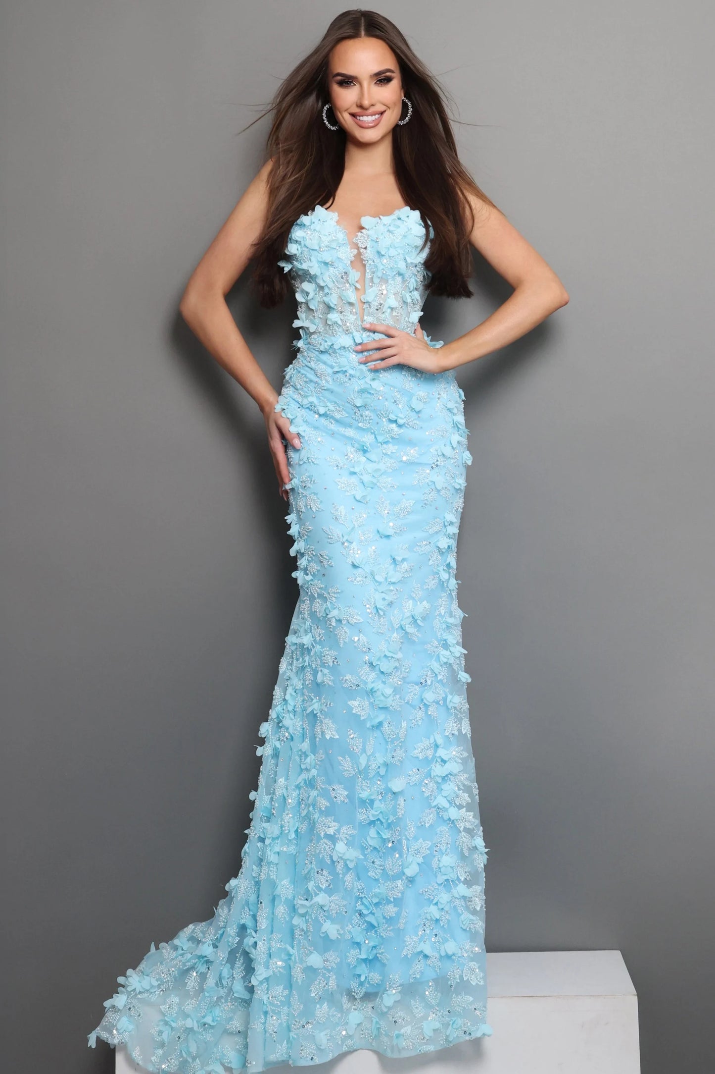 Strapless 3D Floral Sequin Dress