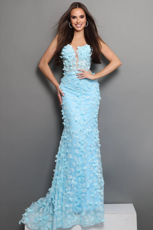 Strapless 3D Floral Sequin Dress