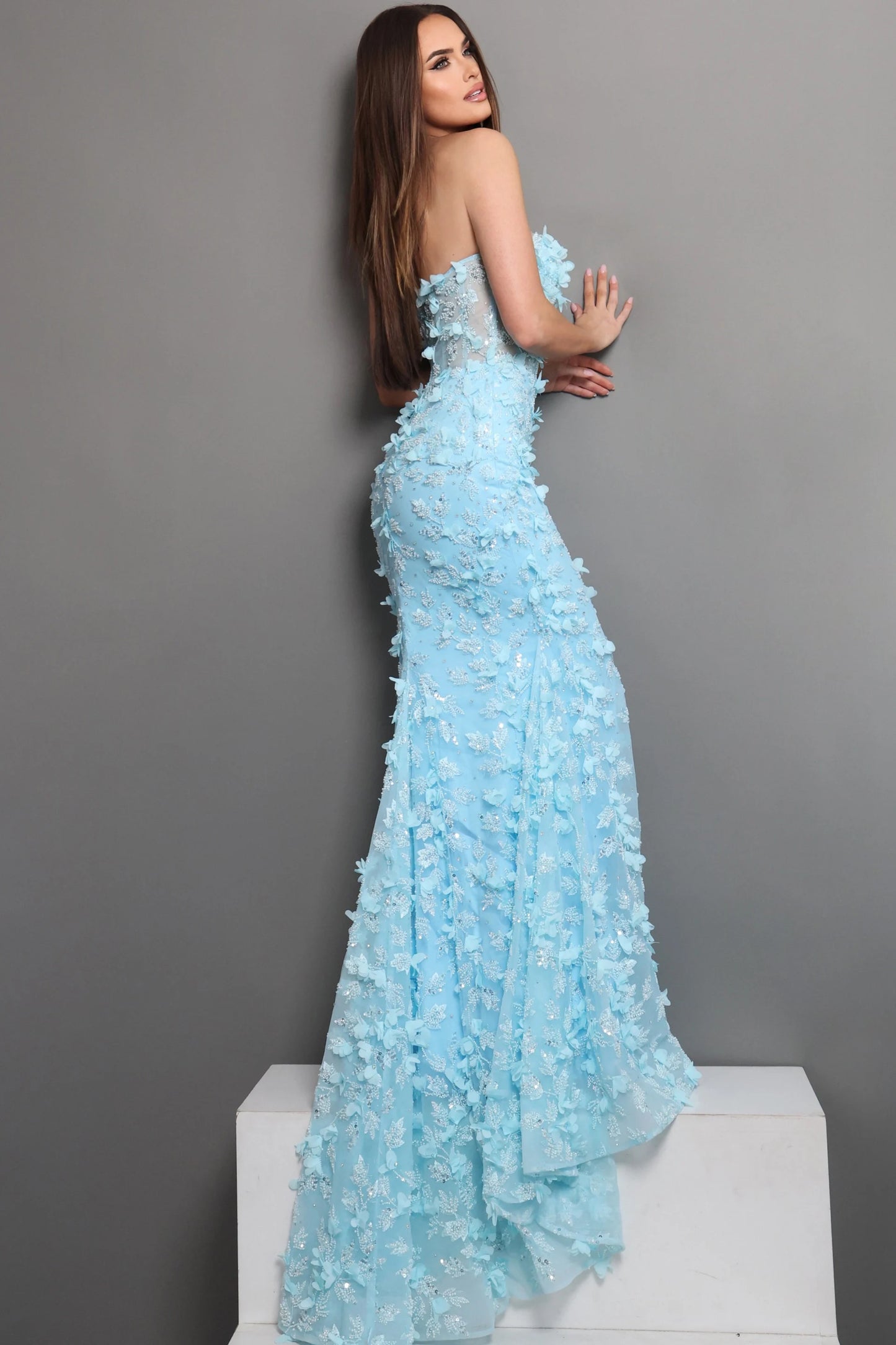 Strapless 3D Floral Sequin Dress