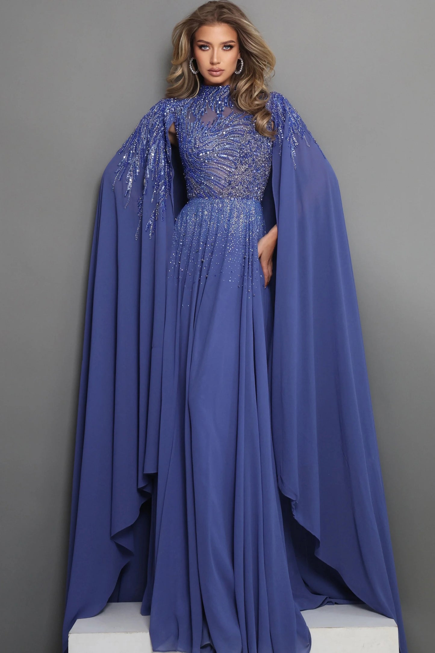 Beaded Cape Sleeves A-Line Dress