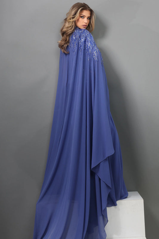 Beaded Cape Sleeves A-Line Dress