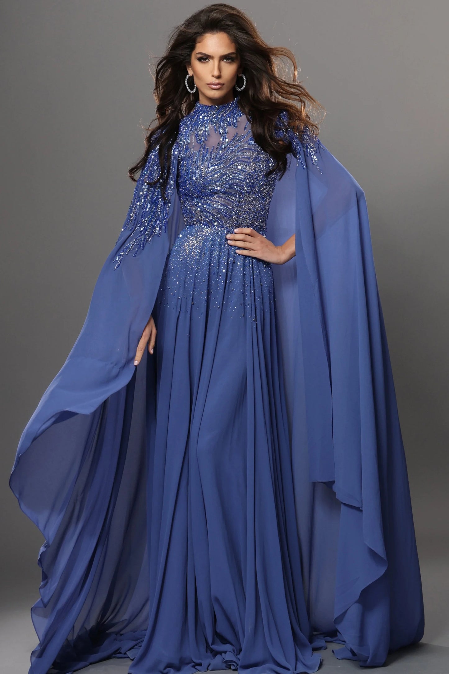 Beaded Cape Sleeves A-Line Dress