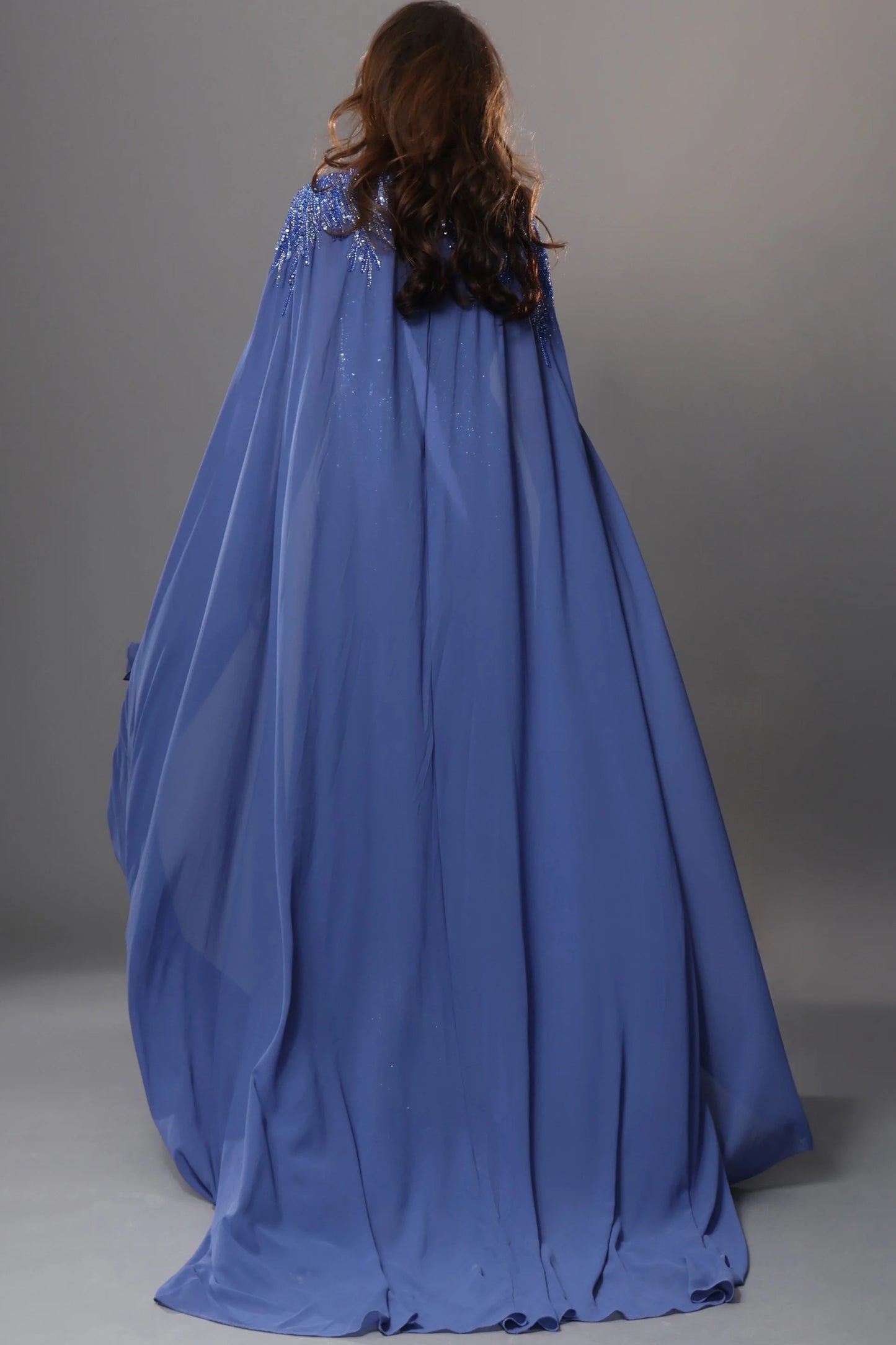 Beaded Cape Sleeves A-Line Dress