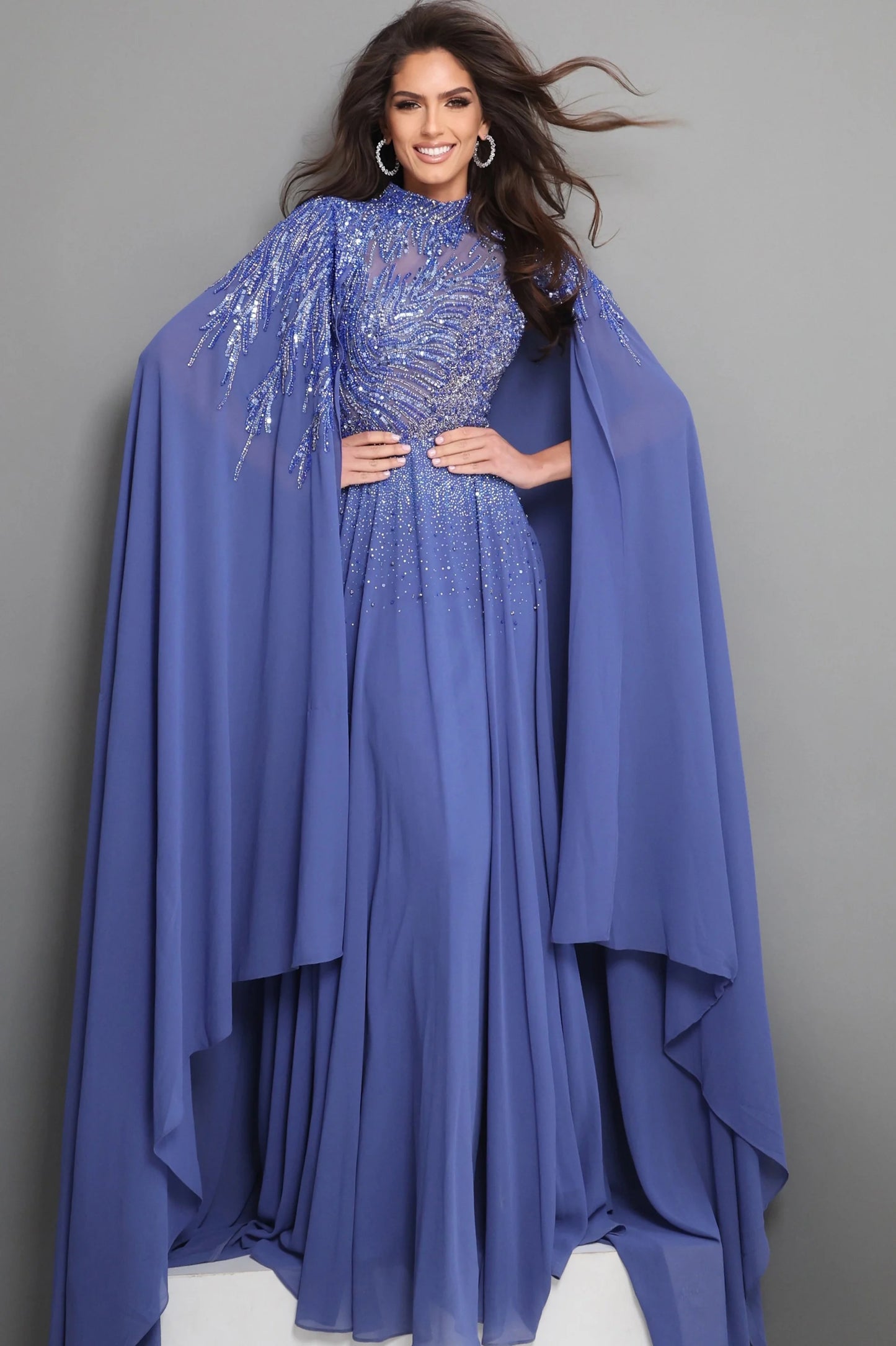Beaded Cape Sleeves A-Line Dress