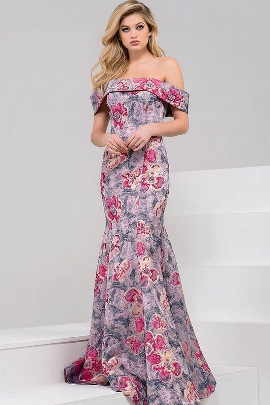 Off Shoulder Print Mermaid Gown