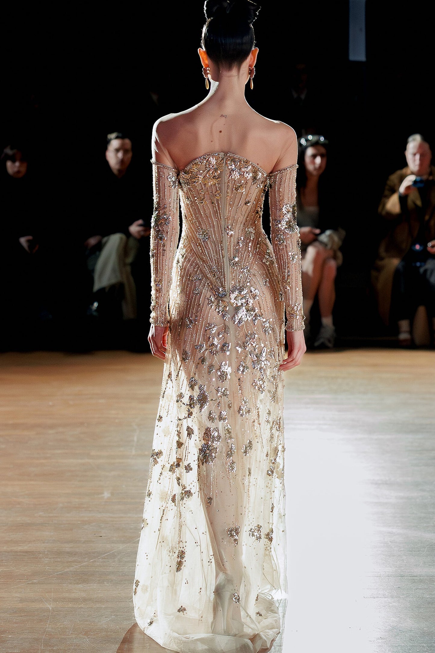 Off-Shoulder Embellished Maxi Dress