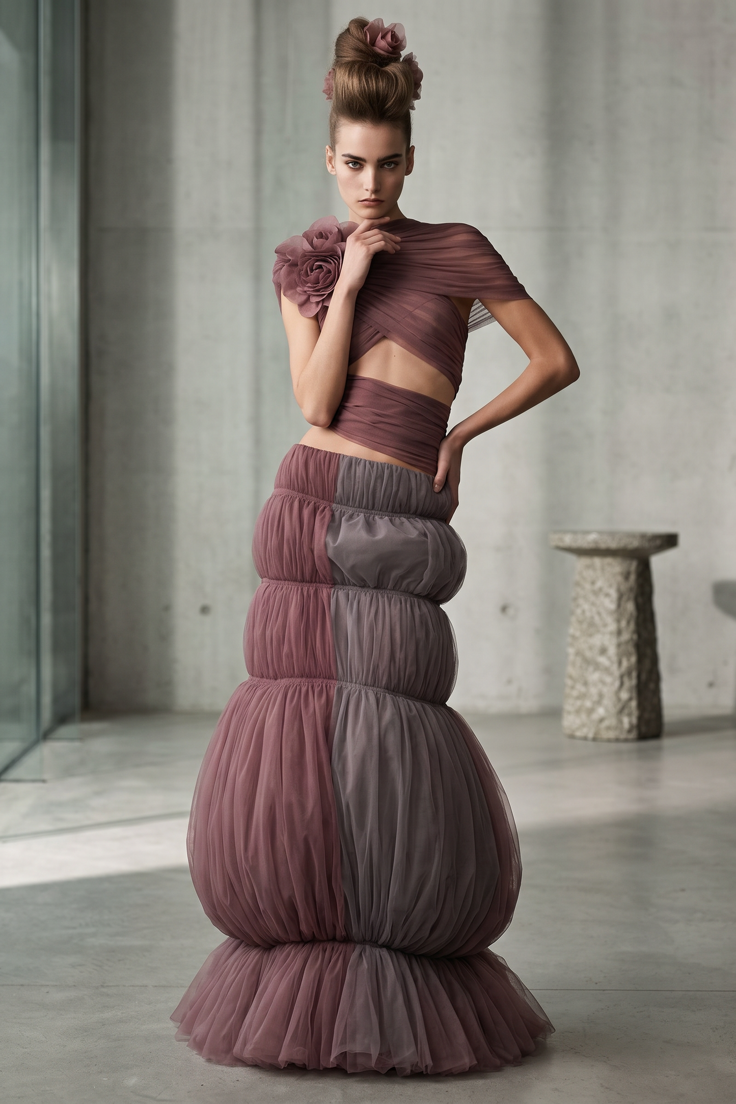 Draped Over Short Sleeve Gown