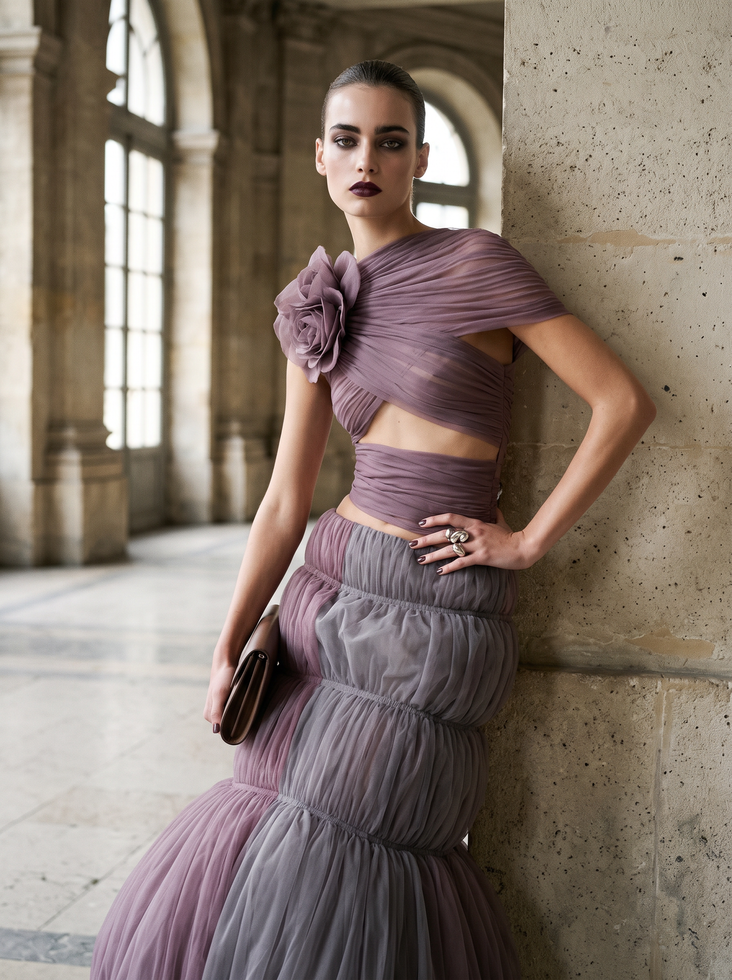 Draped Over Short Sleeve Gown