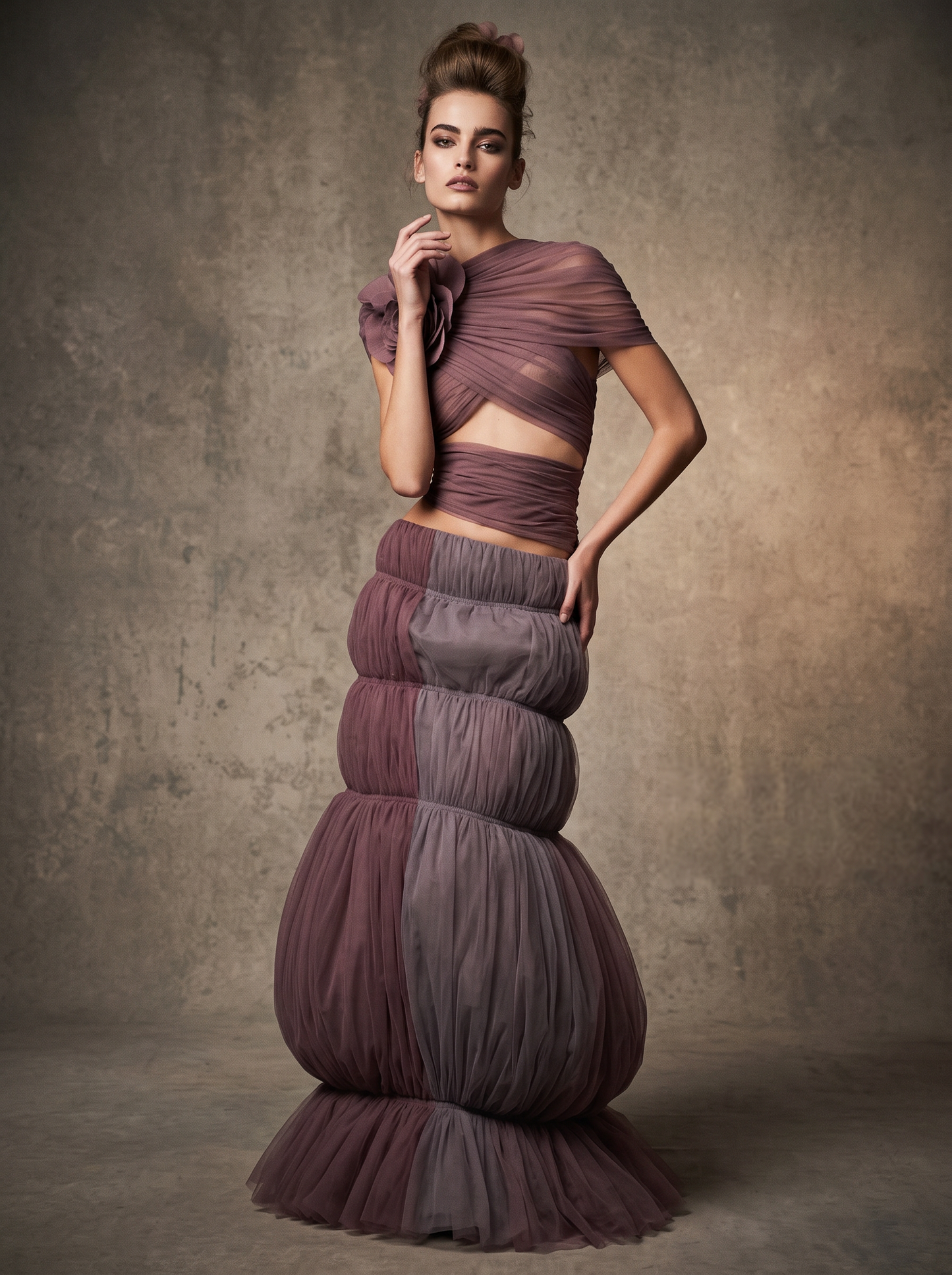 Draped Over Short Sleeve Gown
