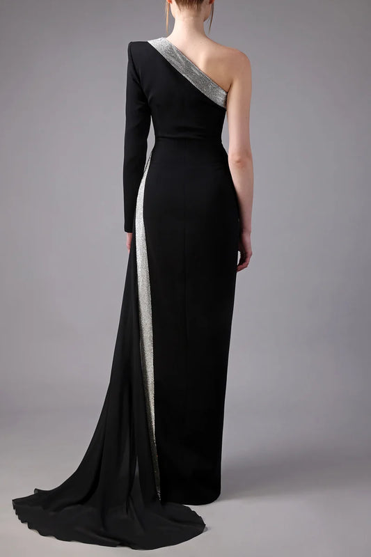 Crepe Gown with Silver Chain Mail