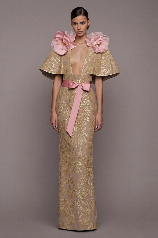 Floral Embroidered Capelet Gown