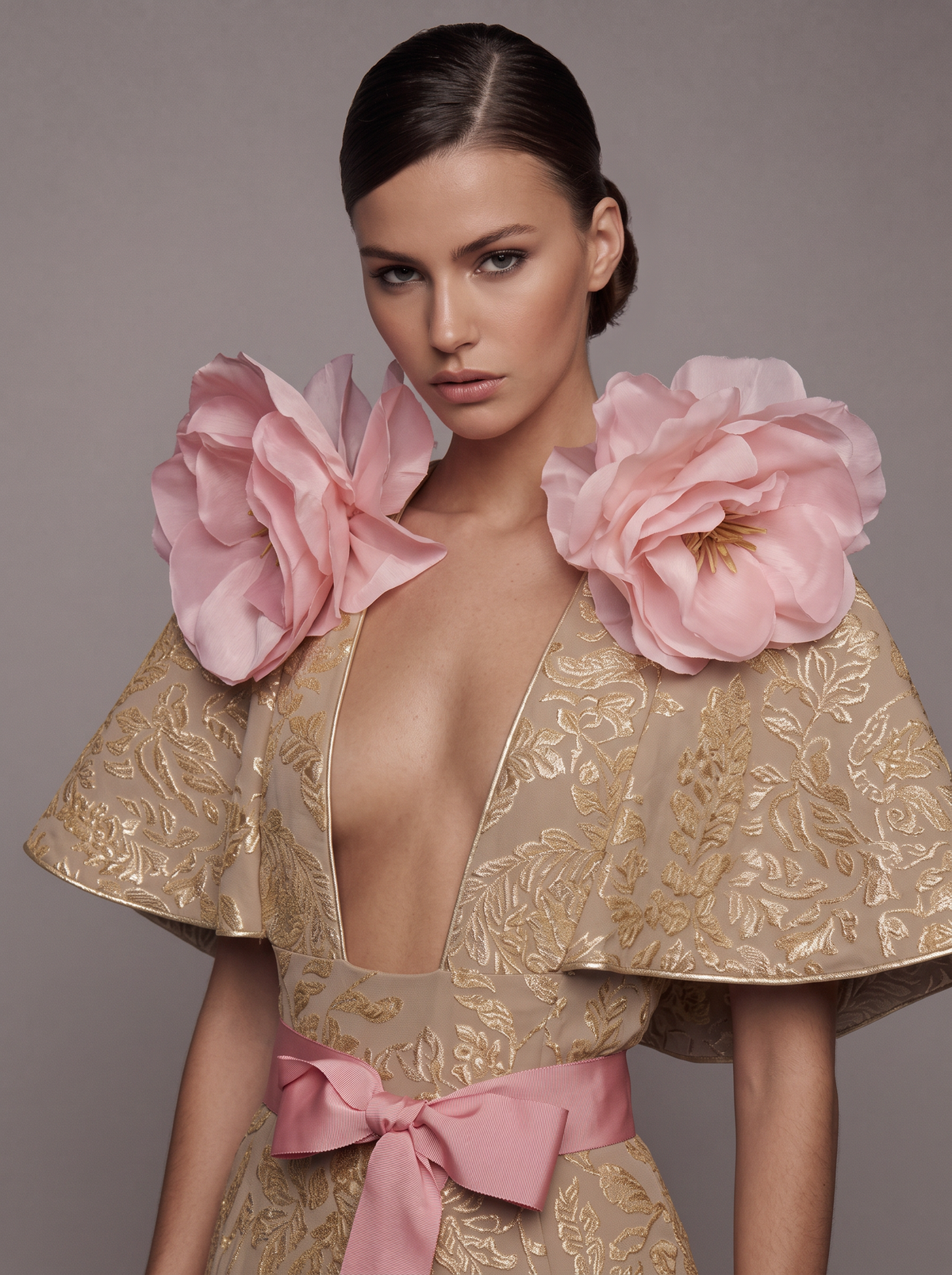 Floral Embroidered Capelet Gown