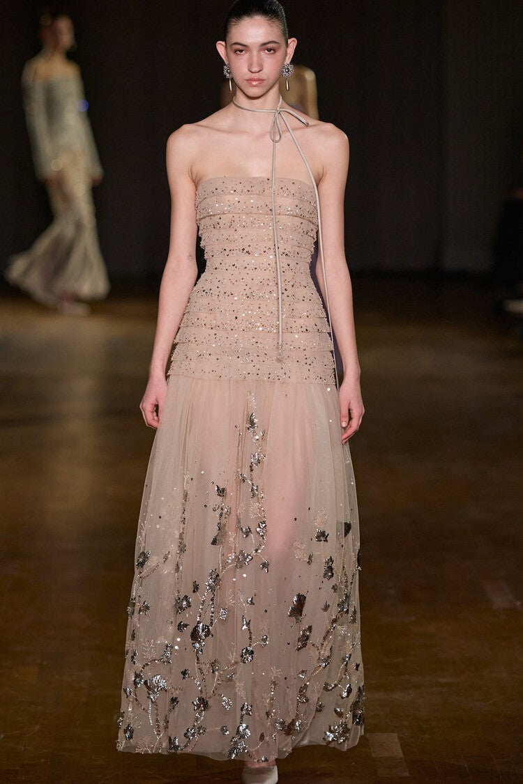 Strapless Embellished Maxi Dress