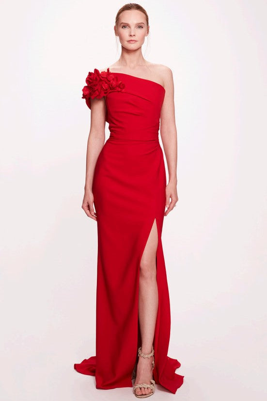 One Shoulder Crepe Slit Gown