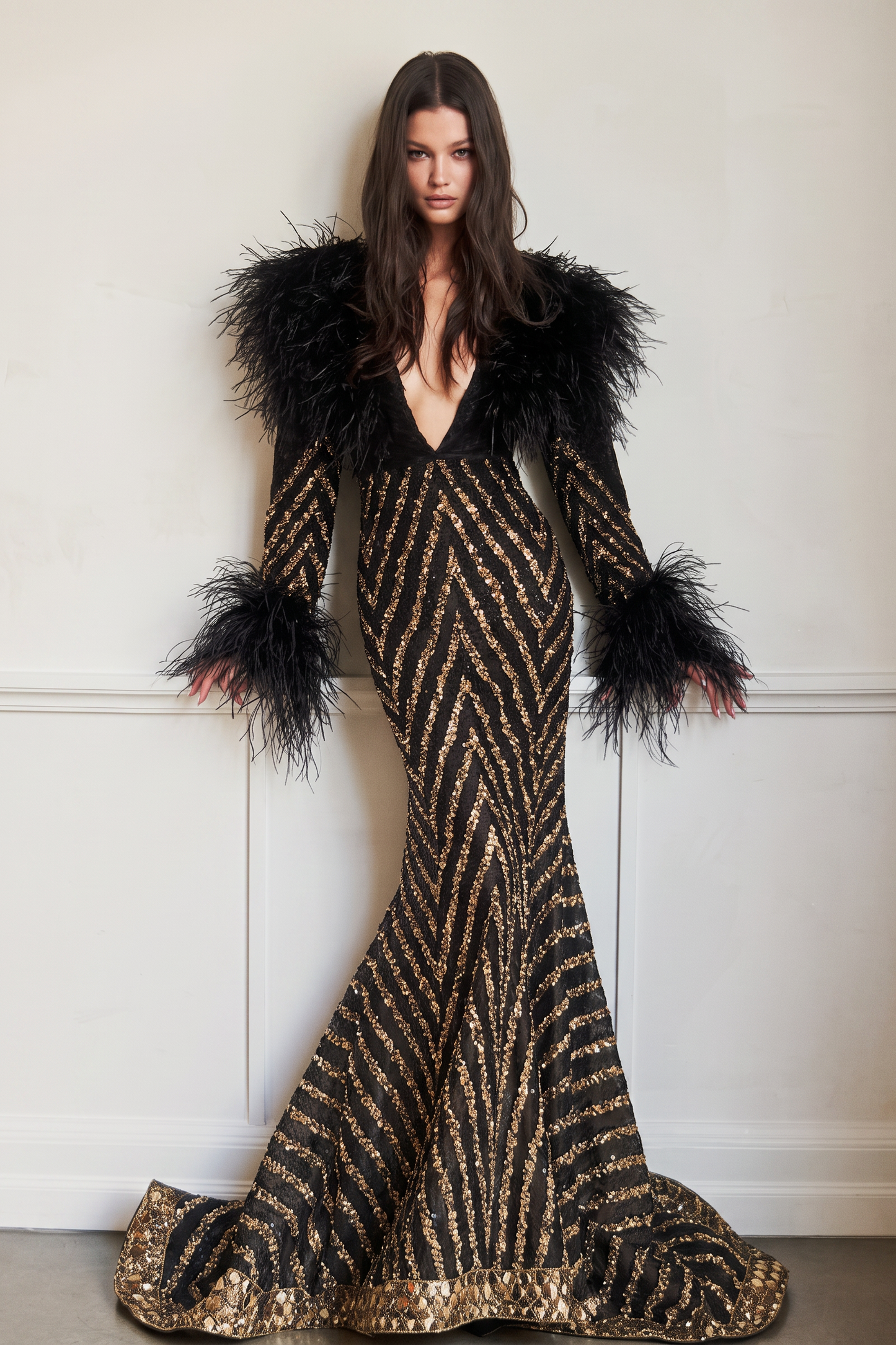 Long Sleeve V-Neck Gown