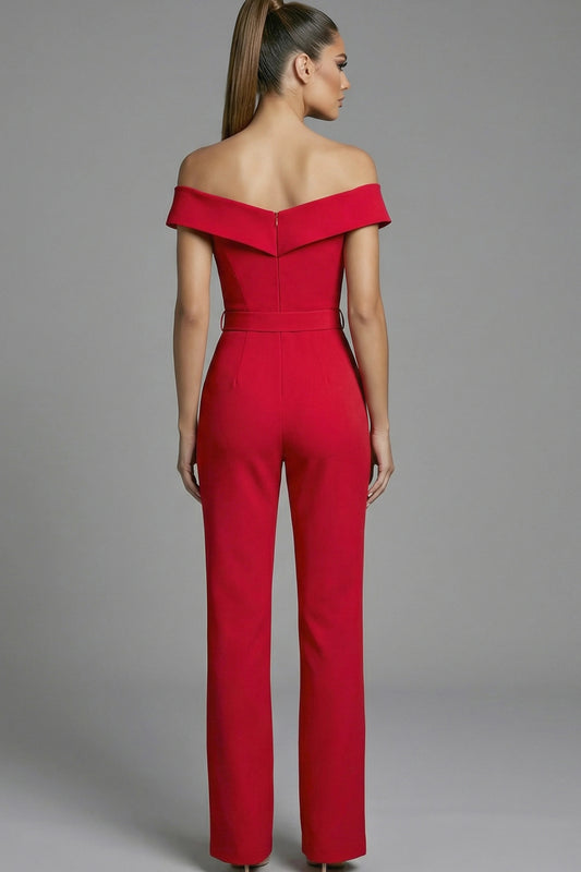 Off Shoulder Tailored Jumpsuit With Pearl Details