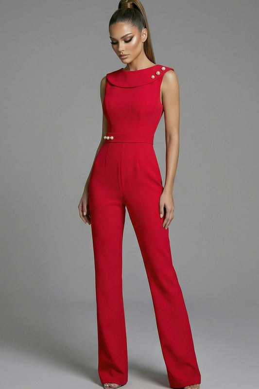 Off Shoulder Tailored Jumpsuit With Pearl Details