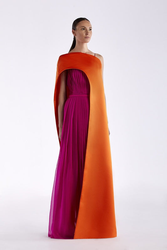 Chiffon and Satin Color Block Gown