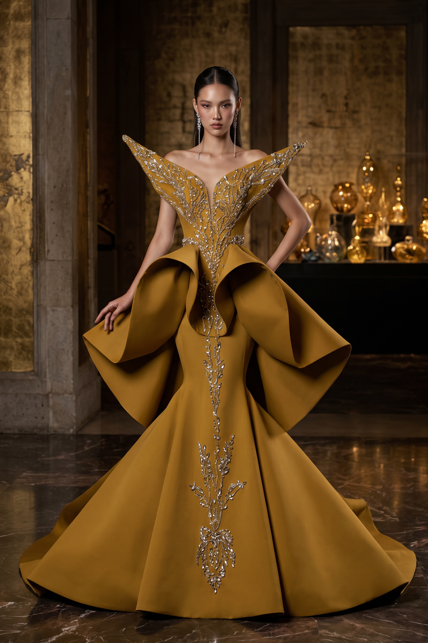 Strapless Embroidered Gown