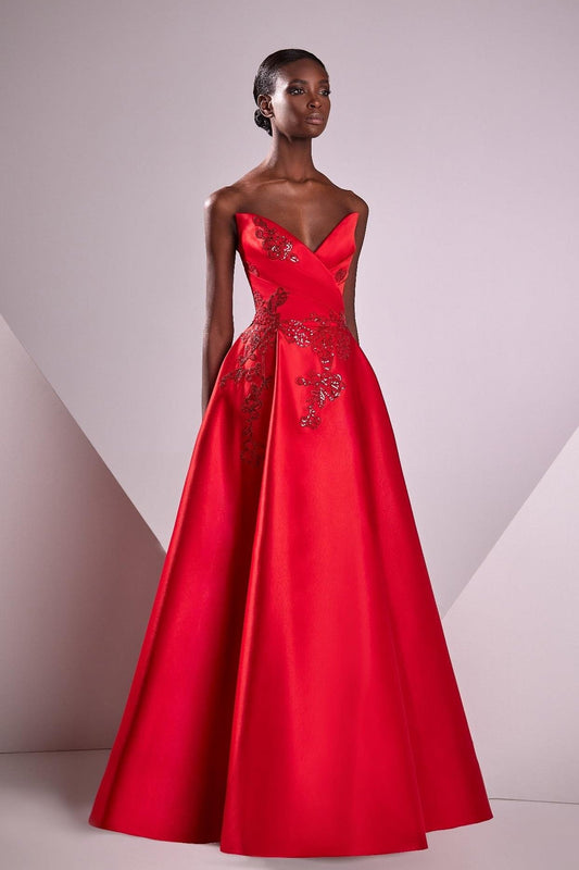 Satin Duchesse Gown with Guipure Embroidery