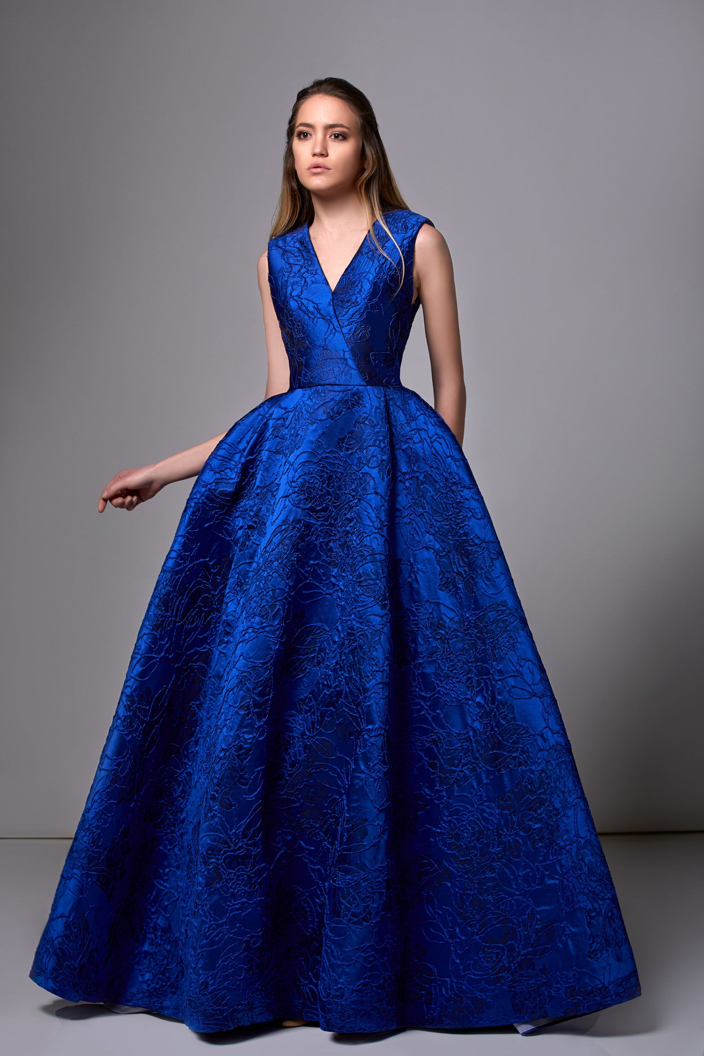 Sleeveless A-Line Jacquard Ball Gown