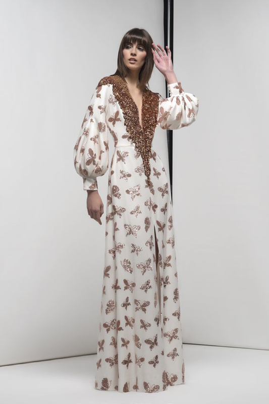 Embroidered Neck Camerona Gown