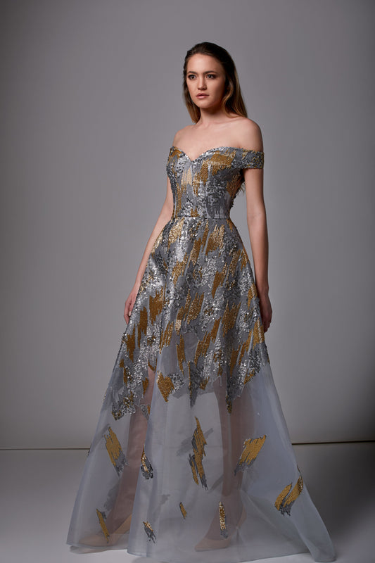 Off Shoulder Sequined Gown
