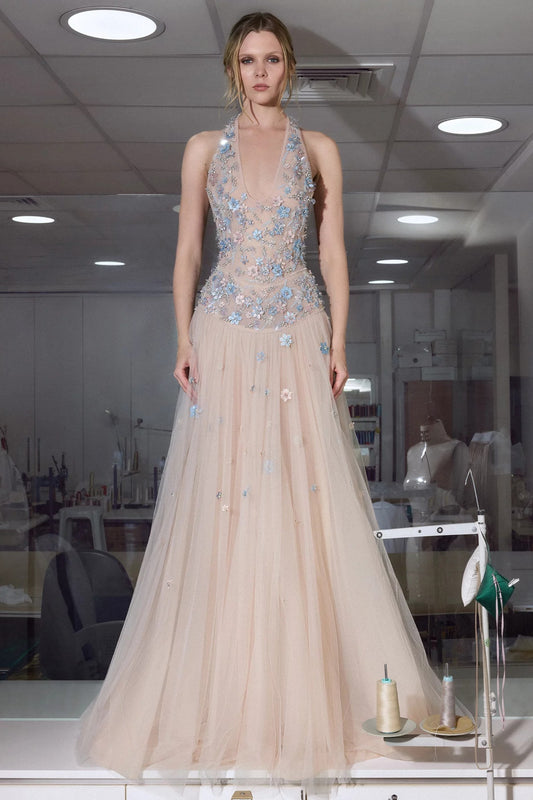 Sleeveless Halter Gown