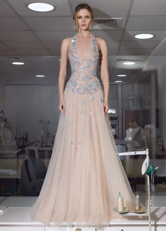 Sleeveless Halter Gown