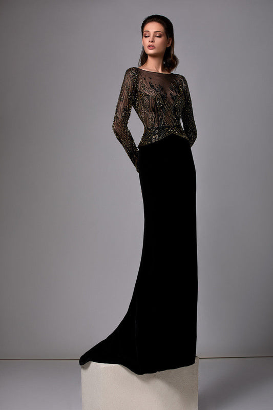 Long Sleeve Velvet Evening Gown