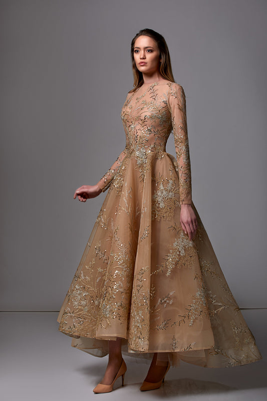 Sequin Embellished Long Sleeve Midi Dress
