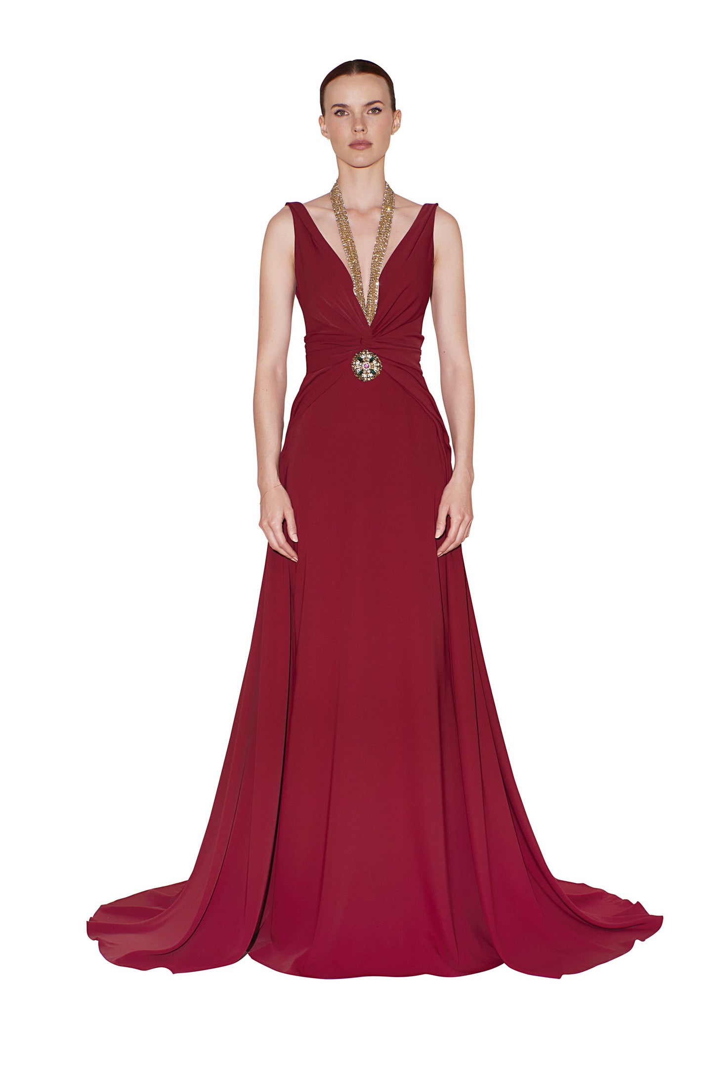 Sleeveless Crepe V-Neck Gown