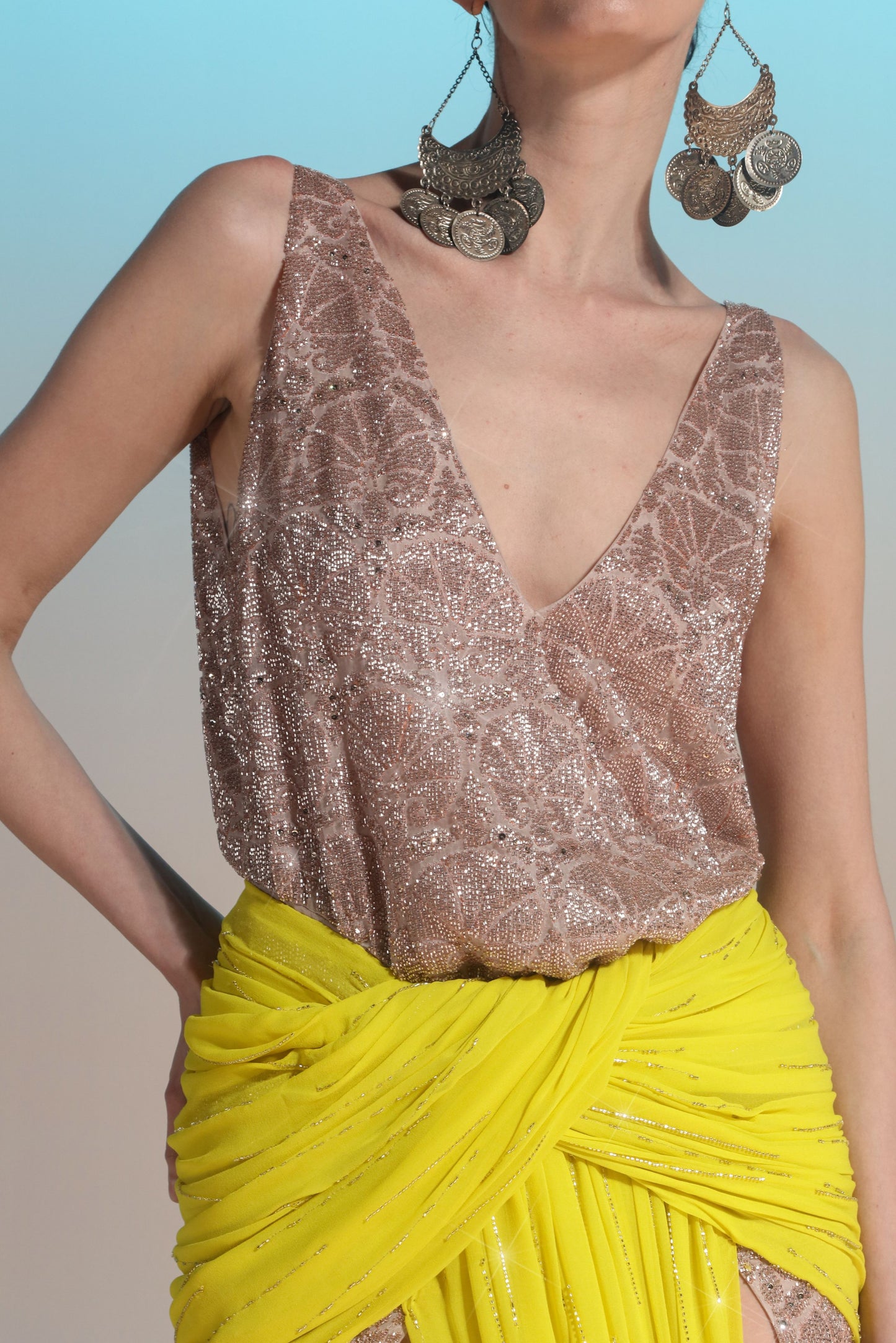 Fully Beaded Draped Gown