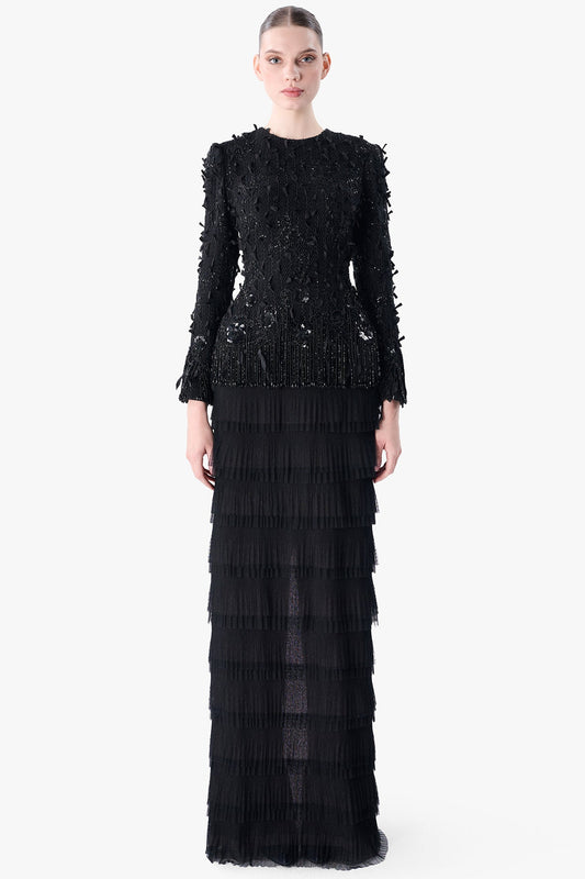 Embroidered Jacket with Layered Tulle Skirt
