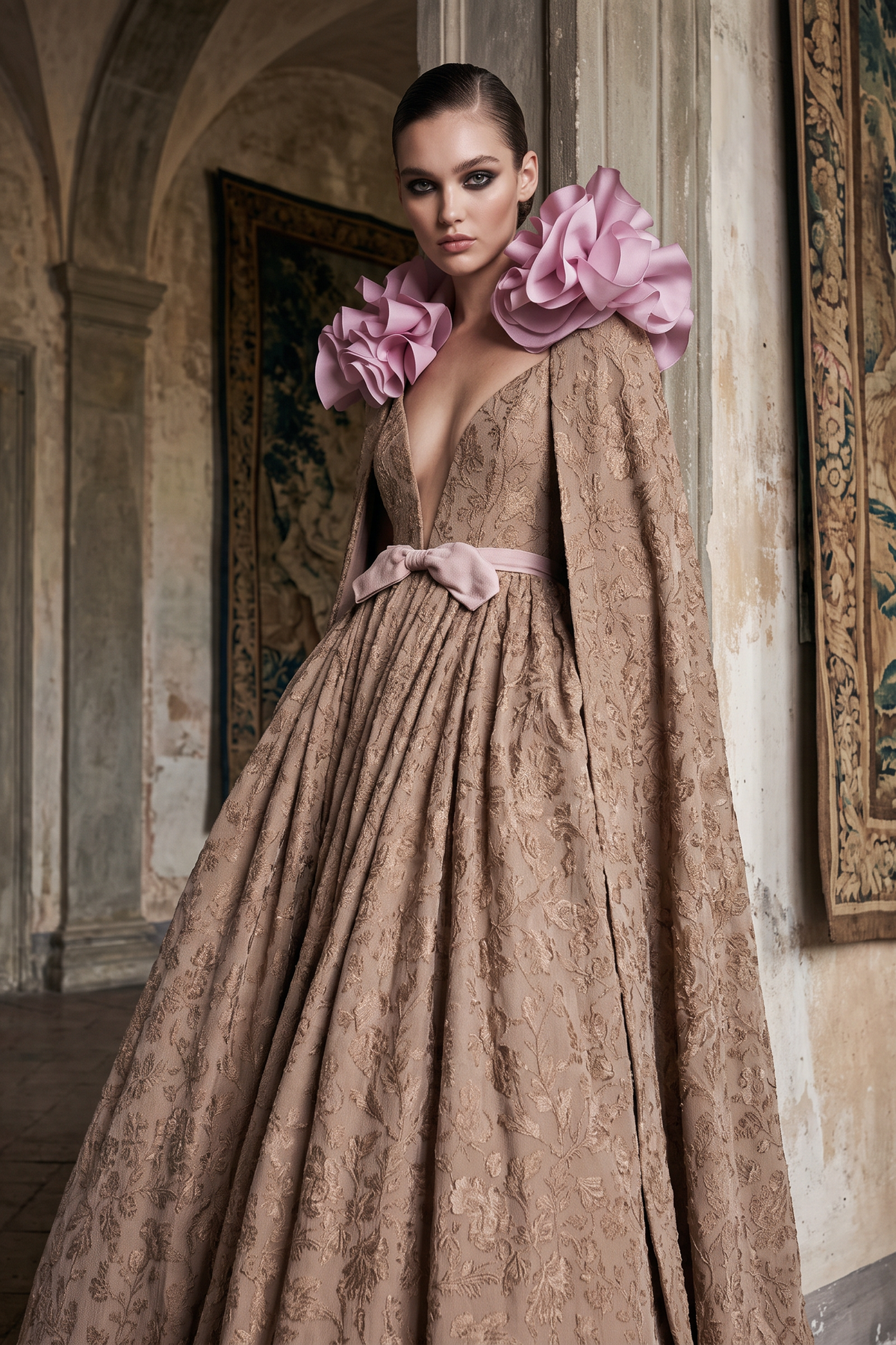 Regal Cape Sleeve Gown