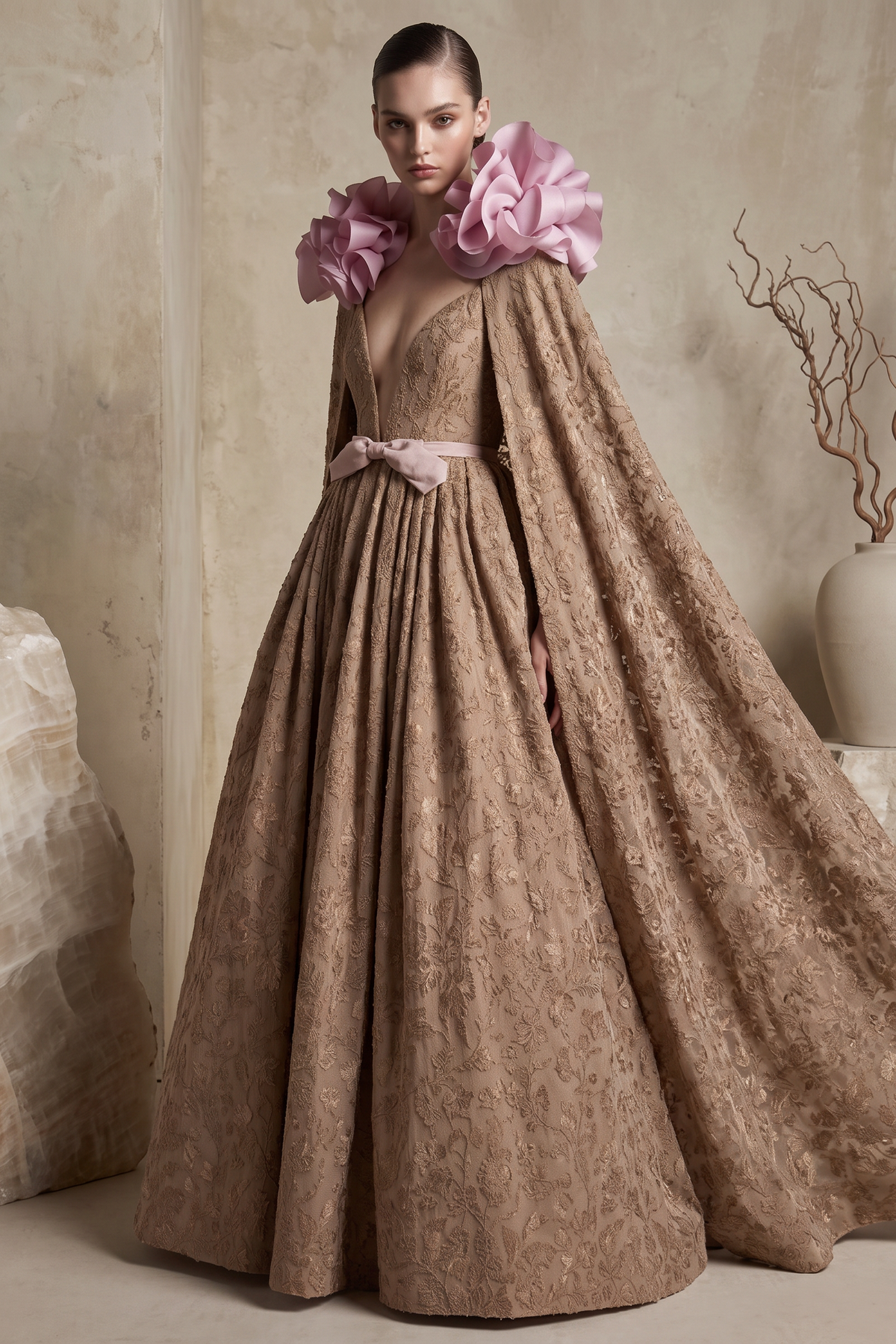 Regal Cape Sleeve Gown