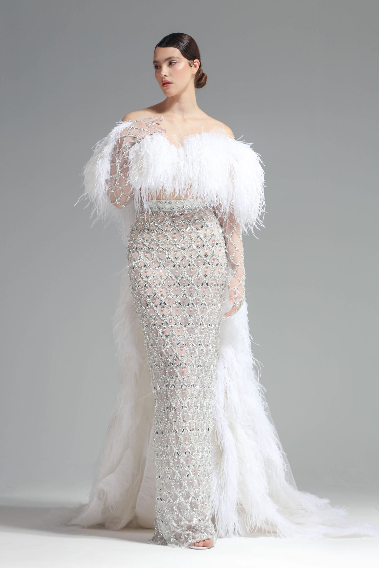 Feather Top and Crystal Skirt Two-Piece