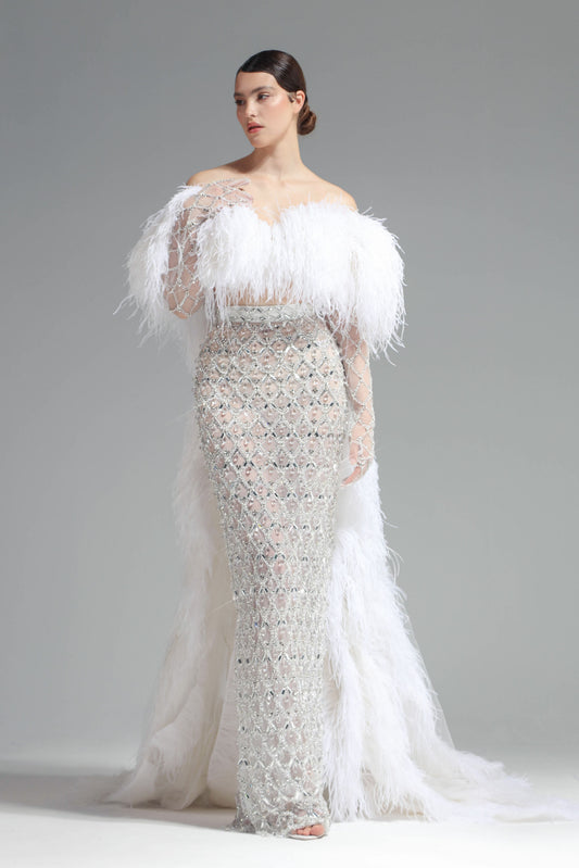 Feather Top and Crystal Skirt Two-Piece