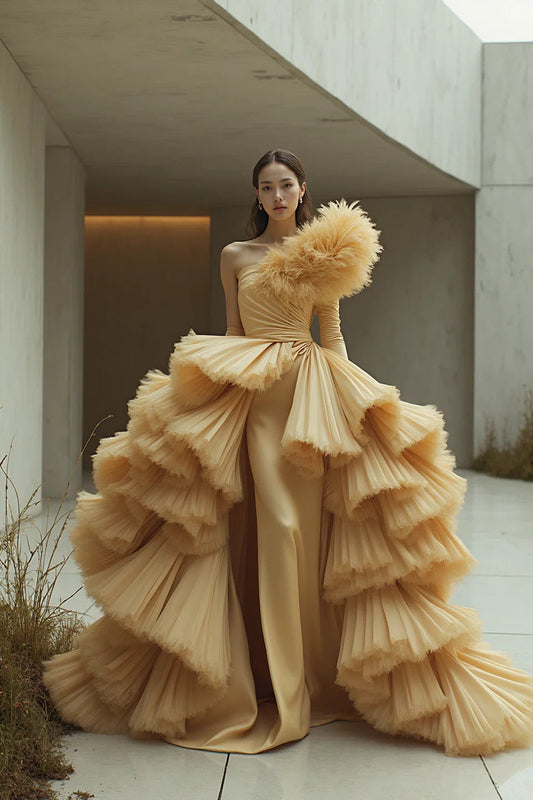 Ruffled Overskirt Gown
