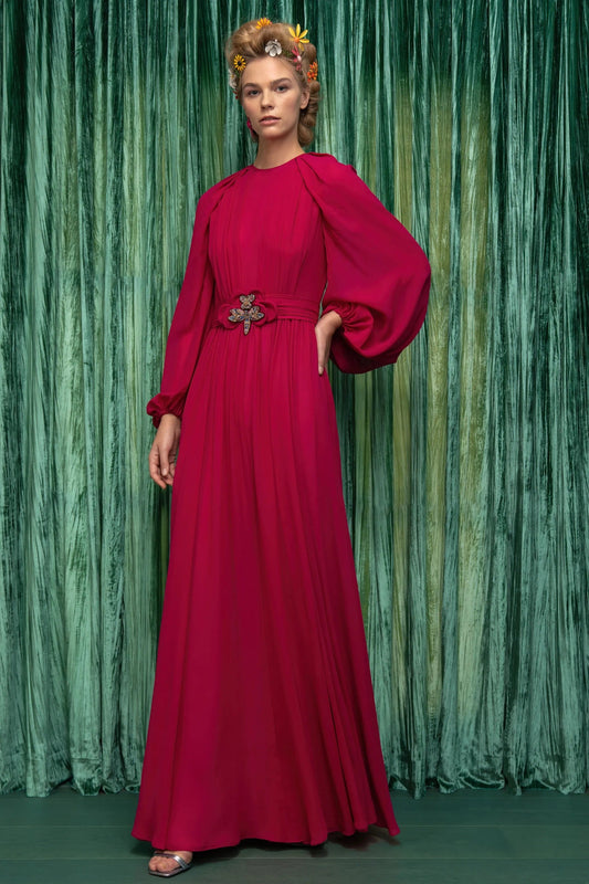 Blouson Sleeve Chiffon Gown