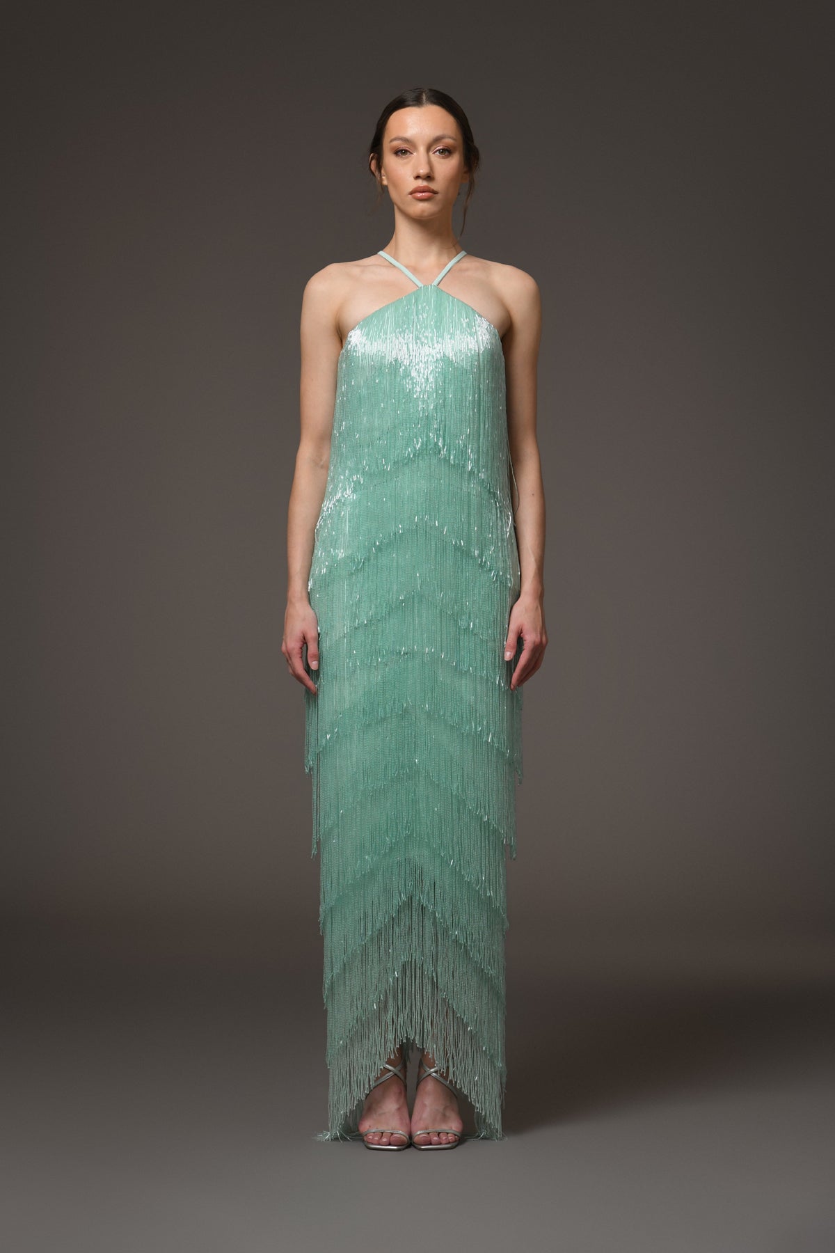 Green Halter Neck Crêpe Dress