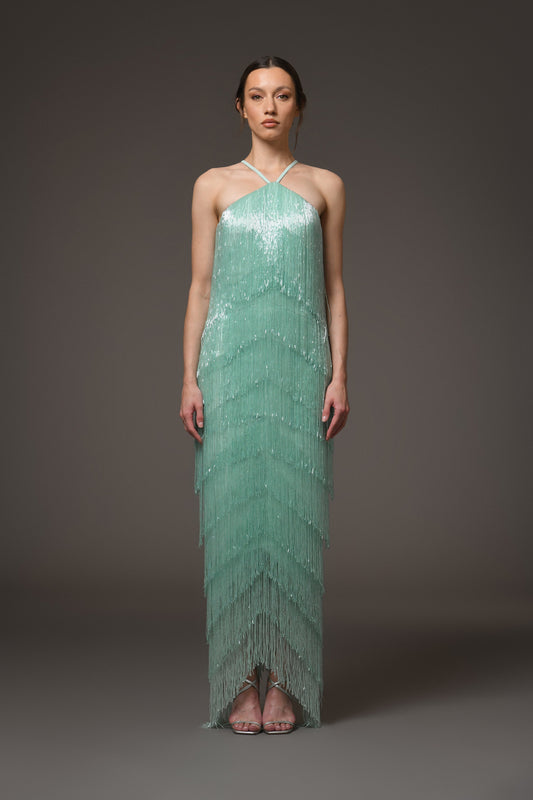 Green Halter Neck Crêpe Dress