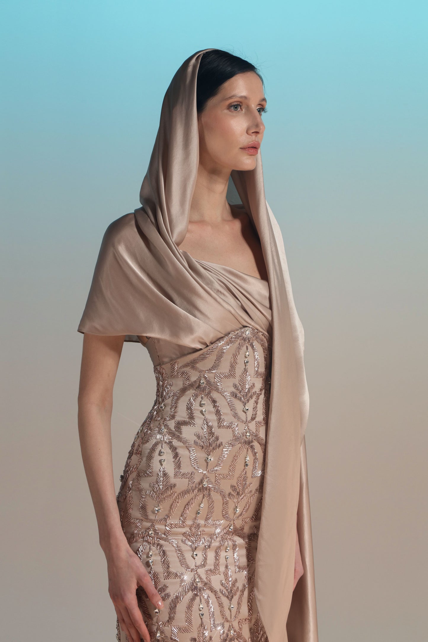 Asymmetrical Satin Gown