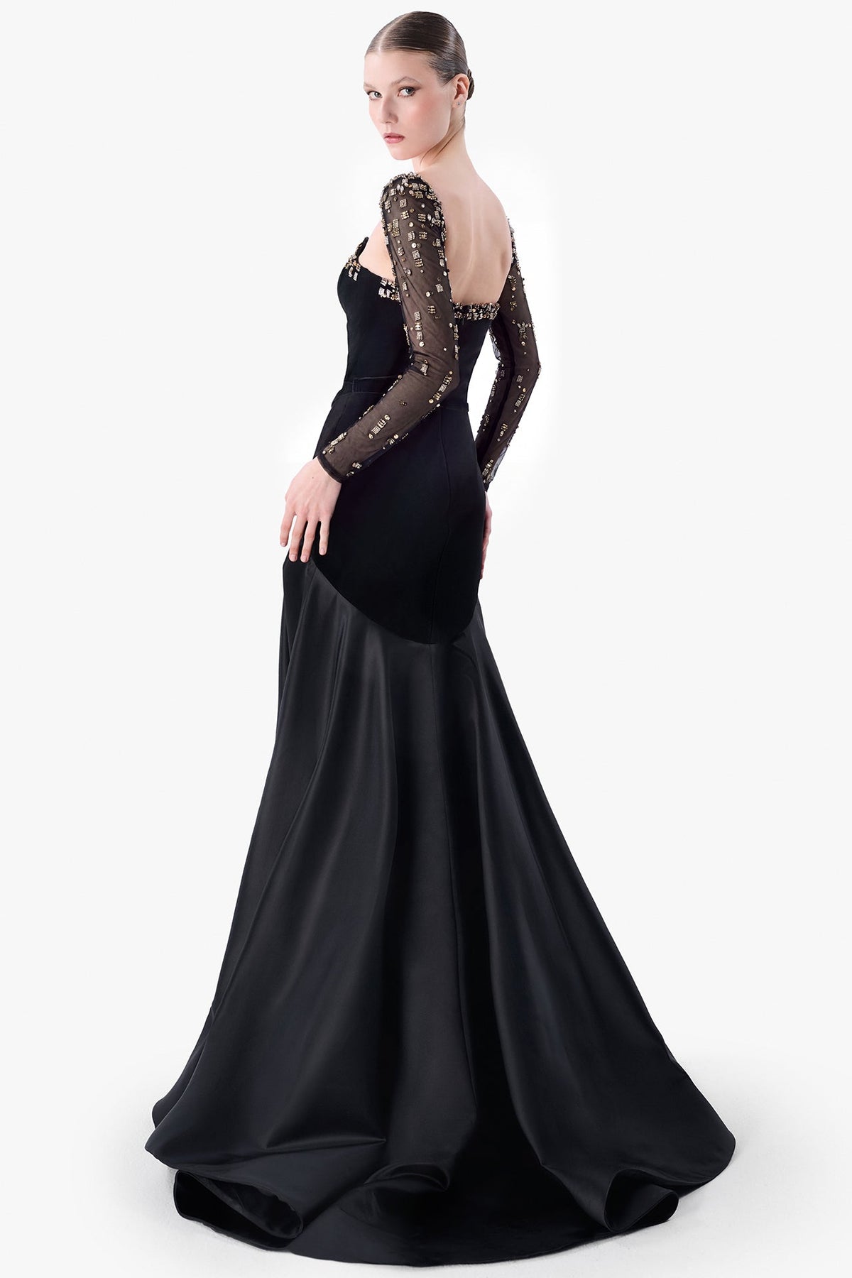 Embellished Black Evening Gown