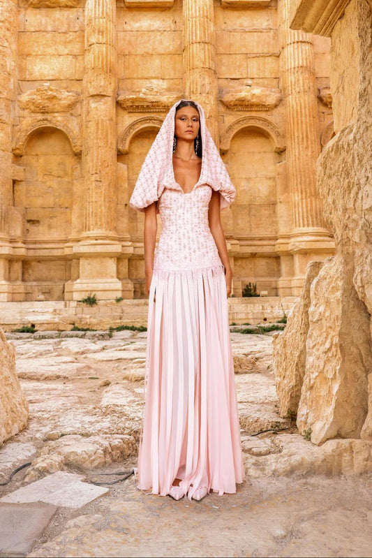 Beaded Collar-like Hood Dress