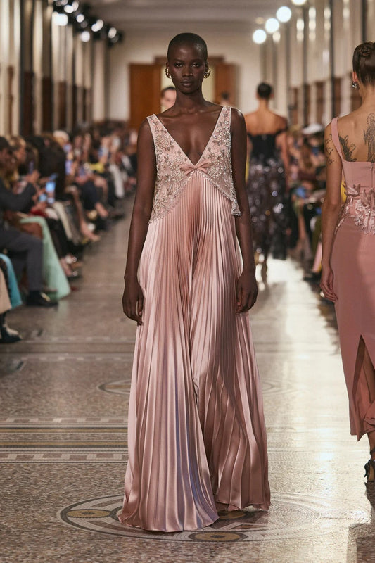 Pleated Satin Gown