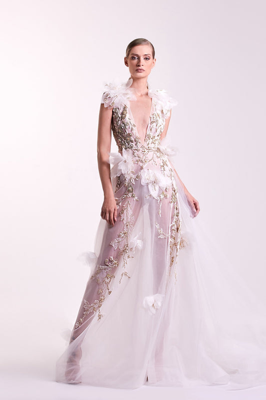Tulle Gown with Beading